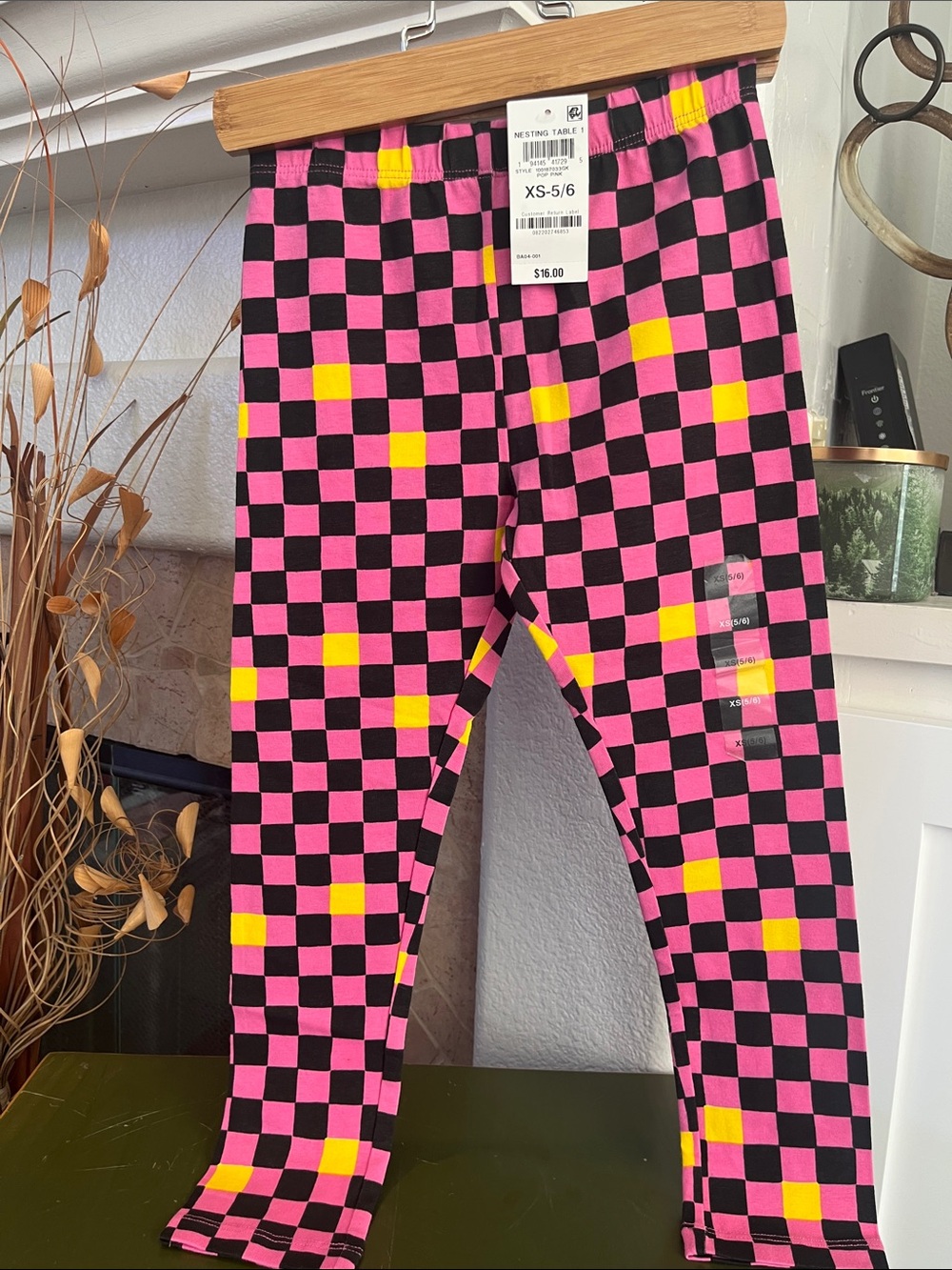 Epic Threads Pink, Black & Yellow Checkerboard Kids Leggings